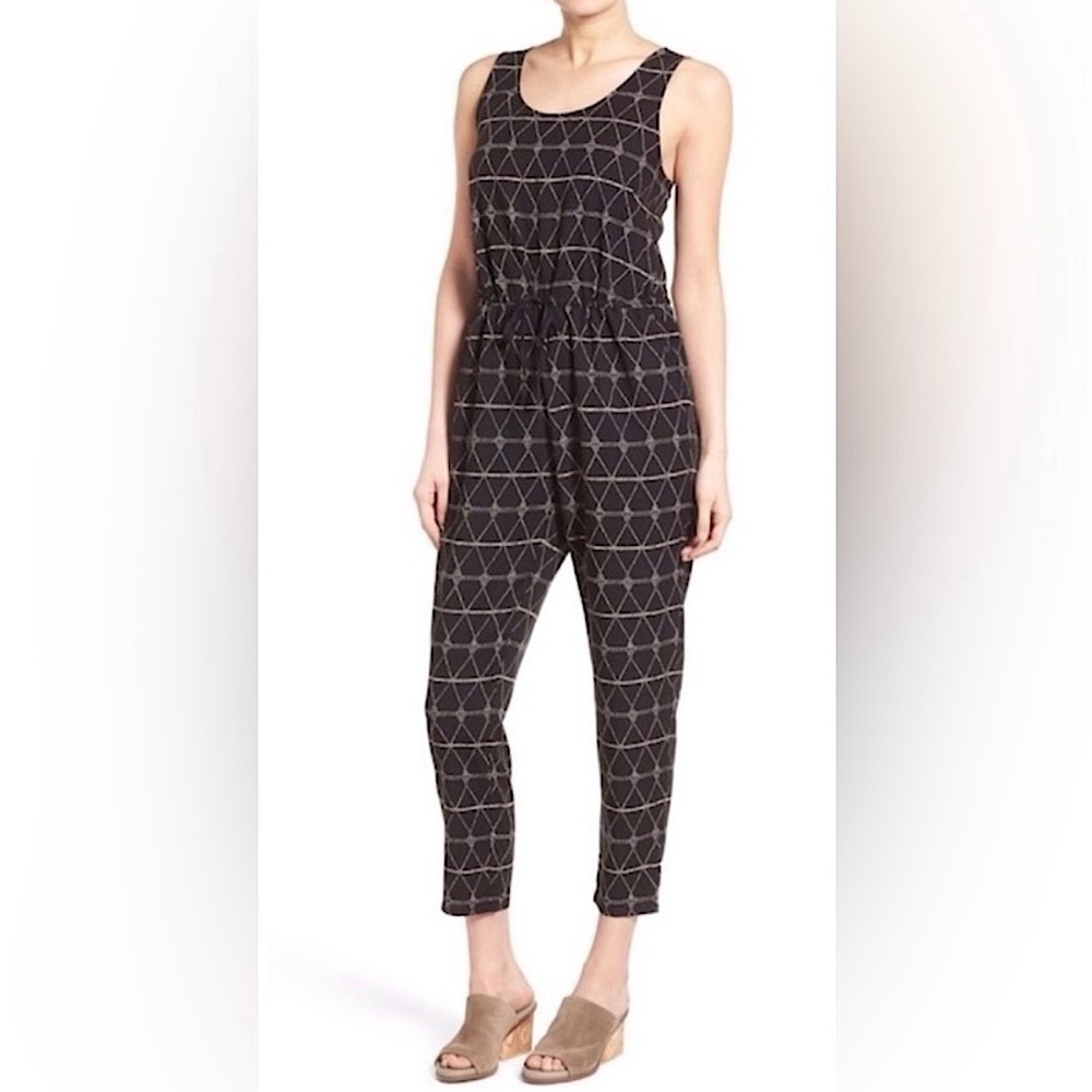 Madewell Diamond Argyle Geometric Print Tank Jumpsuit‎ Black White Size XS